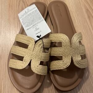 The Drop Women's Monika Flat H-Band Slide Sandal Natural Raffia size 11 Vacation